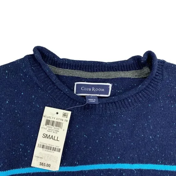 Club Room Mens Gregor Striped Knit Crewneck Sweater Blue S - Picture 2 of 4